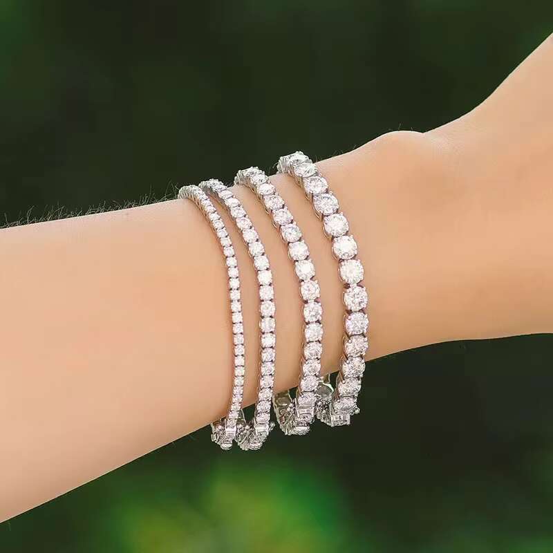 S925 Sterling Silver Moissanite Tennis Chain Inlaid with VVS Moissanite Hip-hop Bracelet Luxury Necklace