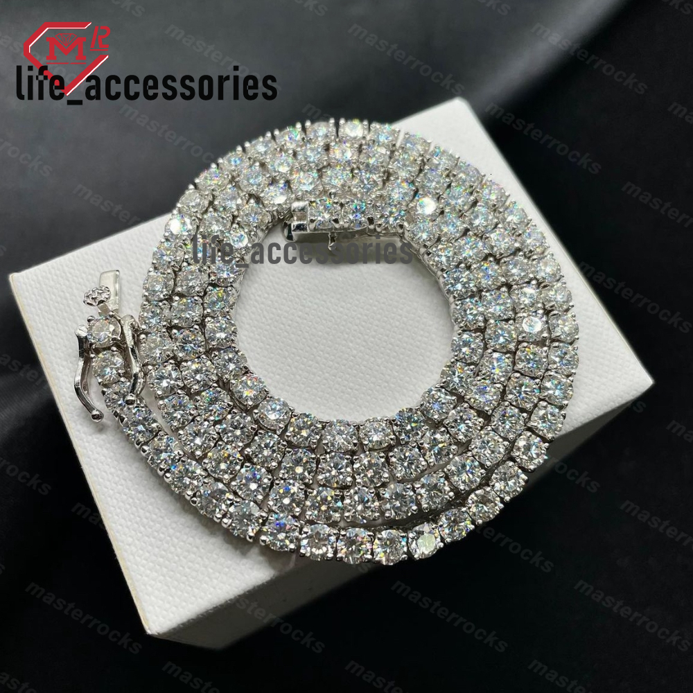 Ready to Ship 4mm S925 Tennis Link Hip Hop Pass Diamond Test Def Vvs Moissanite Diamond Iced Out Tennis Chain Necklace