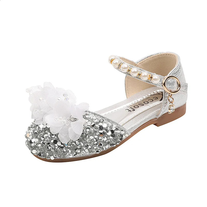 Fashion Childrens Sandals 2024 Spring Summer Shining Flowers Sweet Girl Princess Shoes Dance Performance Kids Sandals J191 250411