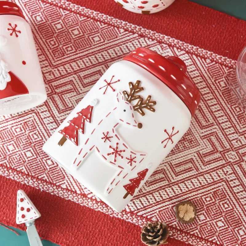 Christmas JUSTINLAU Santa Claus Elk Tree Round Ceramic Sealed Jar Candied Dried Fruit Nut Food Storage Container Kitchen Accessories Y251112