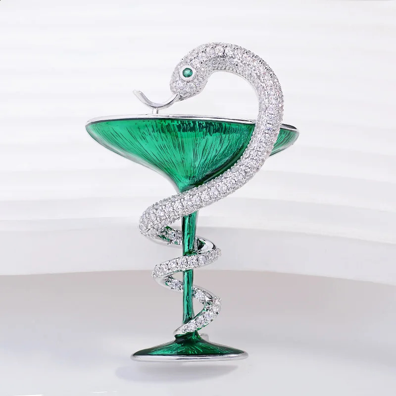 Anniversary Gift Customized Jewelry Caduceus Snake Badge WHO Doctor Nurse Hygiene Bowl Creative Brooch Wine Glass Snake Pin 250407