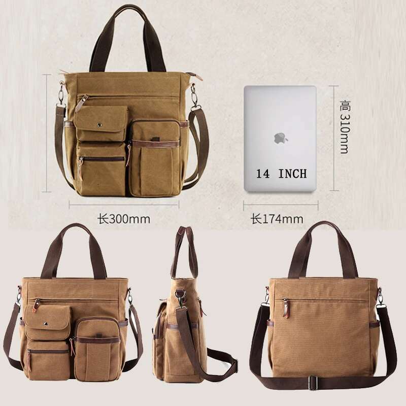 Canvas Briefcase Business Messenger 13 Inch Laptop Vintage Shoulder Bag For Women And Men