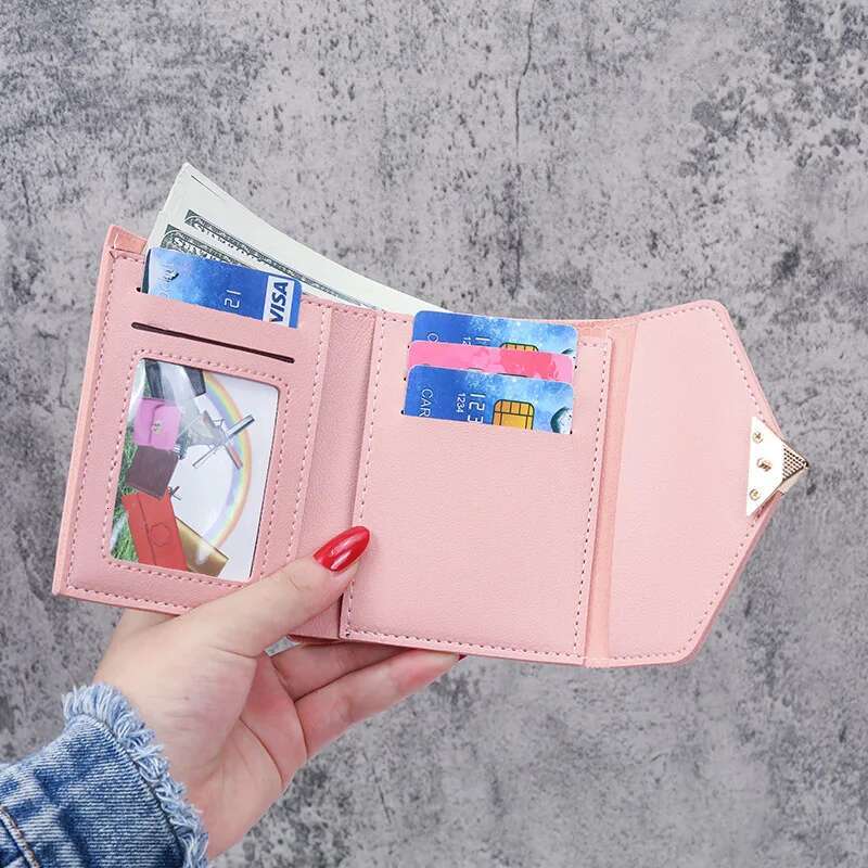 Women Heart Hasp Short Wallet Simple Multifunctional Folding Purse Card Holder Cute Fashion Clutch Girls Money Bag ddmythur