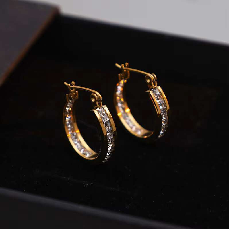 New Hot Sale Gold Geometric Zircon-encrusted Jewelry Accessories Round Hie Hoop Earrings