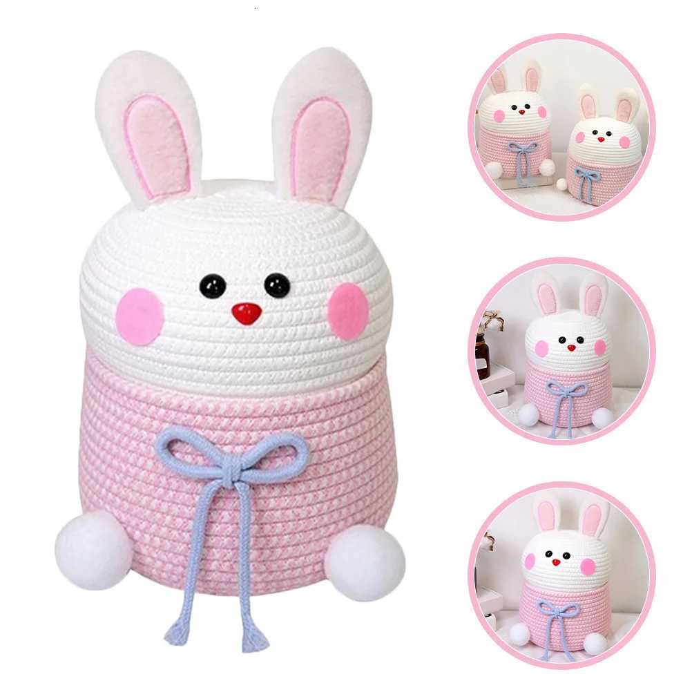 Cotton Rope Woven Storage Basket With Lid Desktop Organizer For Snacks Sundries Decorative Basket Bedro Household Y251112