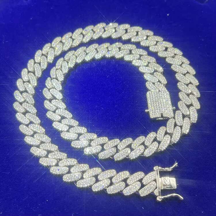 New Design 13mm 3rows Cuban Chain Fine Jewelry S925 Silver 18k Gold Plated Moissanite Cuban Link Chain Mens Hip Hop Necklace