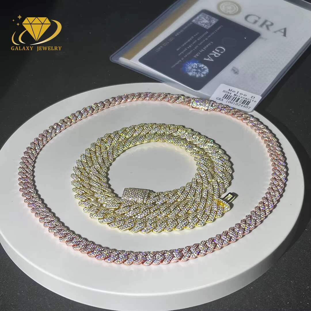 Hip Hop Custom Vvs Moissanite Cuban Link Chain Fashion Jewelry Iced Out 925 Silver 8mm 10mm 12mm Rose Gold Cuban Link Chain