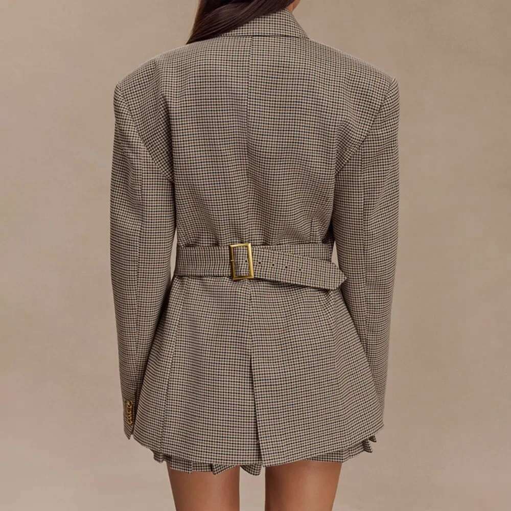 TWOTWINSTYLE Check Slimming Blazers For Women Lapel Long Sleeve Temperament Minimalist Coats Female Fashion Style New