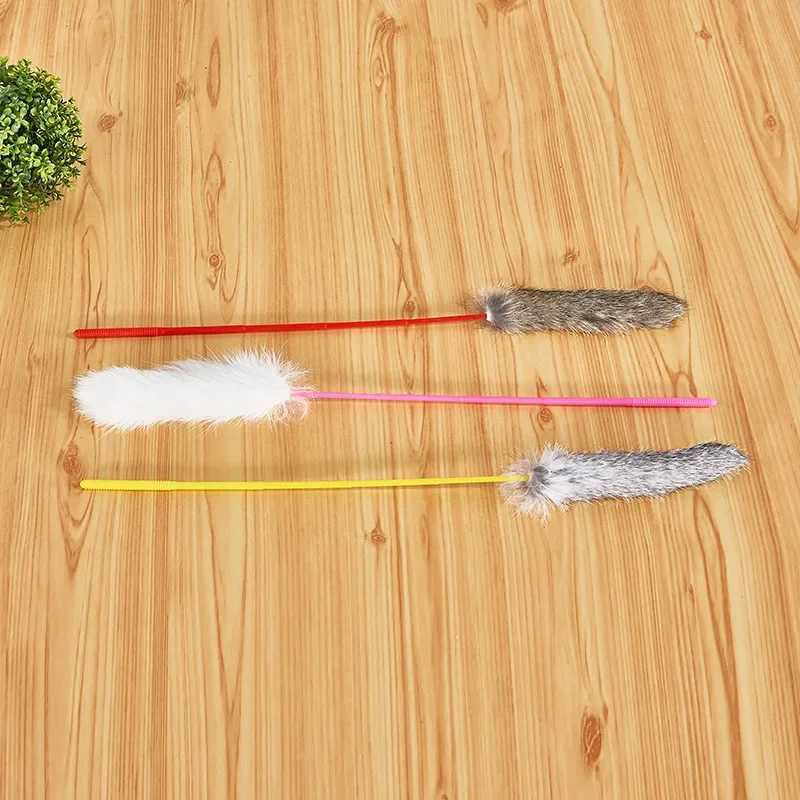 3 random colored teasing cat sticks artificial rabbit fur fluffy pet interaction sticks cat game training toys pet supplies Y250412