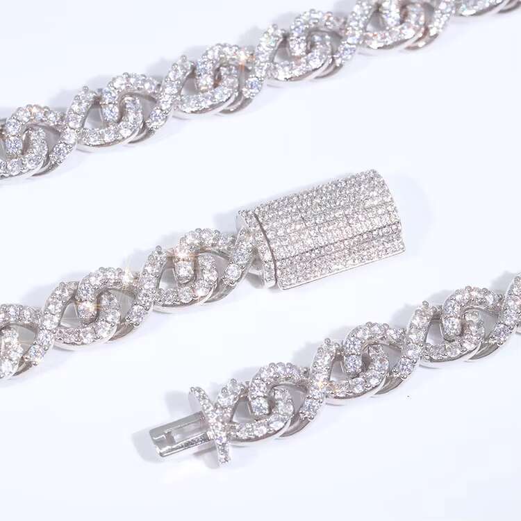 Infinite Design Single Row Cuban Chain Wide 9/12mm Pure Silver Vvs Moissanite Cuban Link Chain for Rope Life