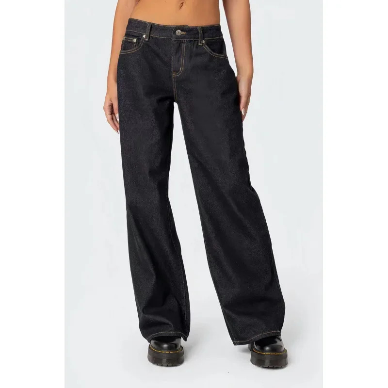 Fashionable Russian High Waist Wide Leg Floor-Length Old Fashion Decorative Long Version of Womens Jeans Z260313