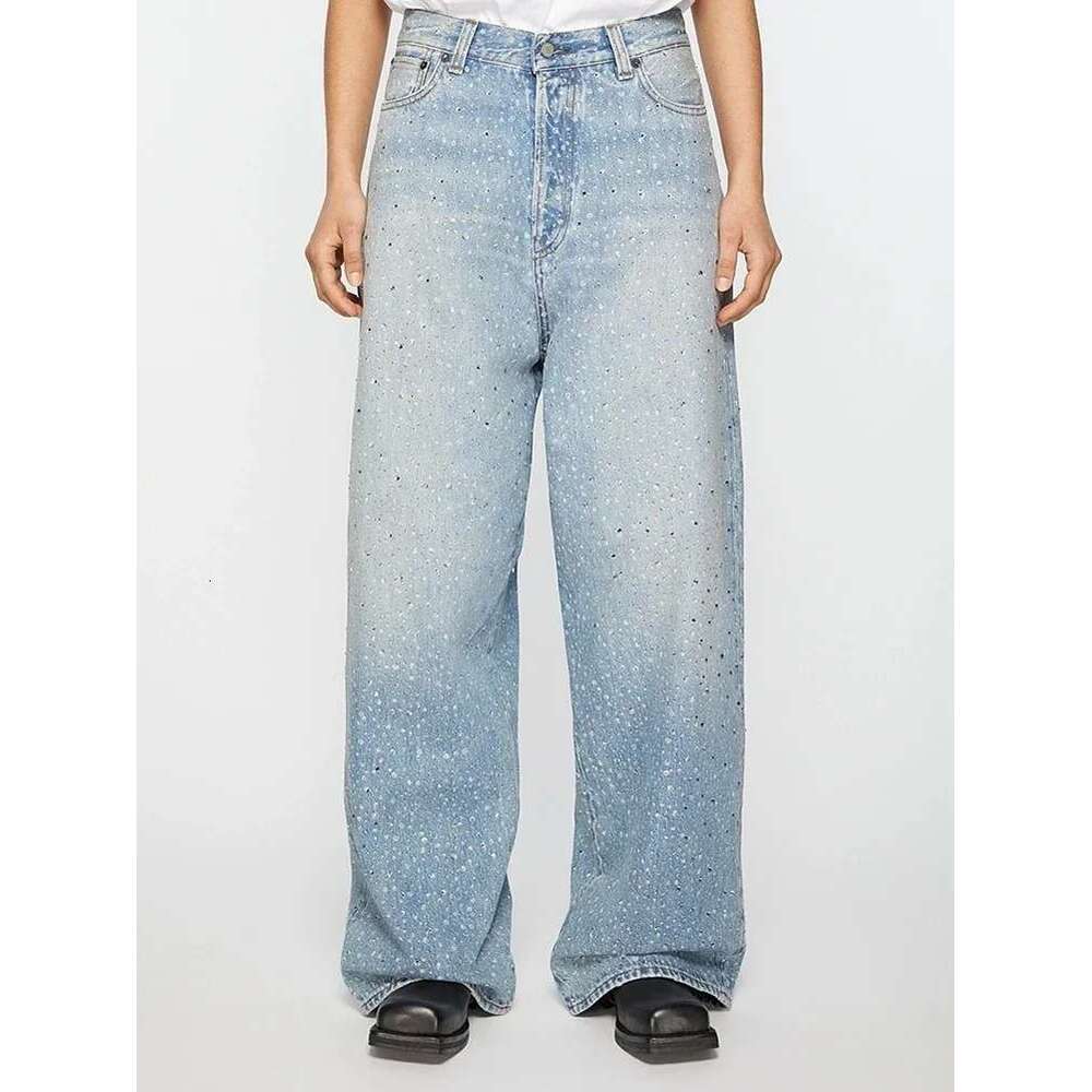Full Rhie Print Washed Blue Baggy Jeans Mens And Women Ropa Hombre Streetwear Solid Casual Denim Trousers Loose Cargos