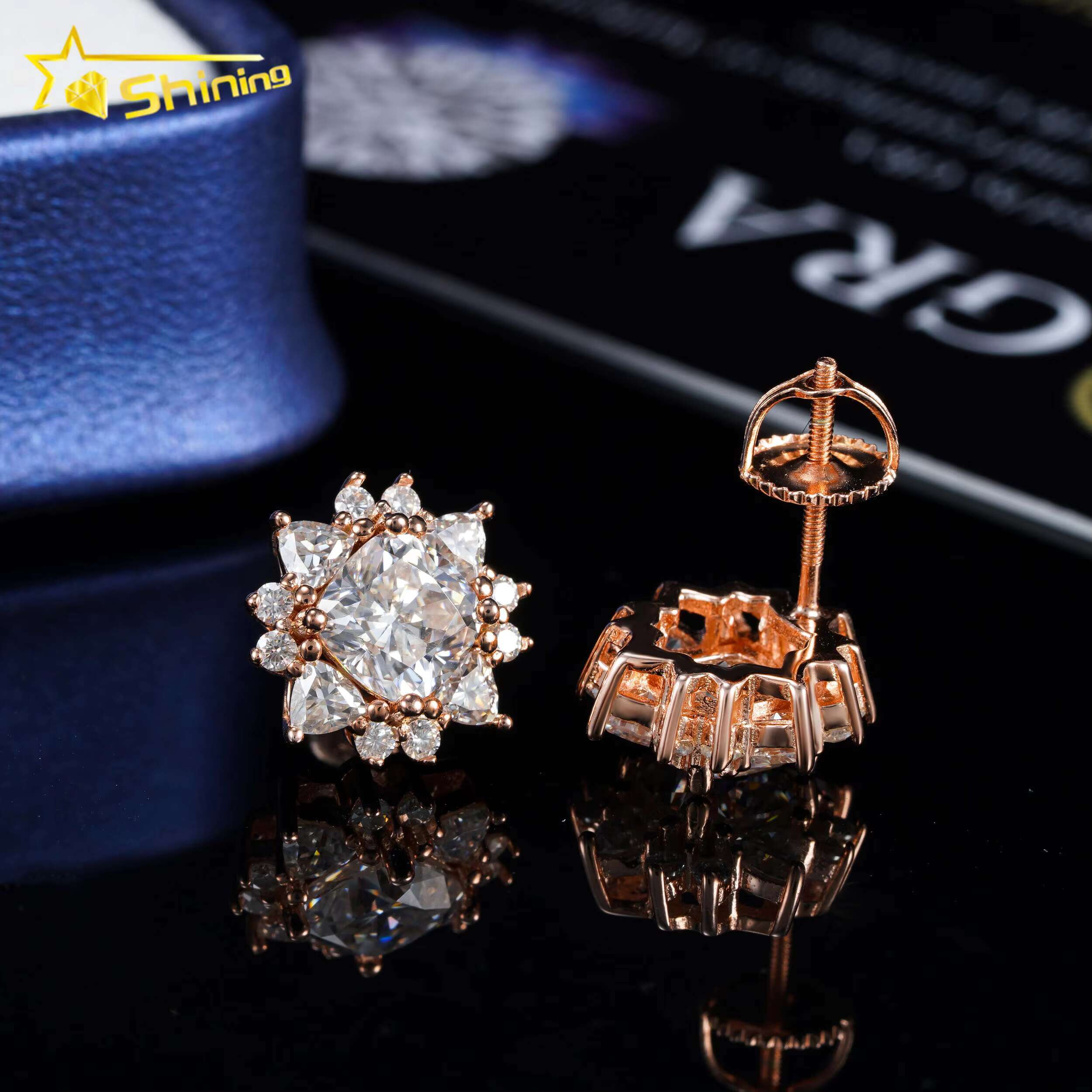 Diamond Tester Certified Factory Price 925 Sterling Silver Gold Plated VVS Diamond Moissanite Stud Earrings Cluster Earring
