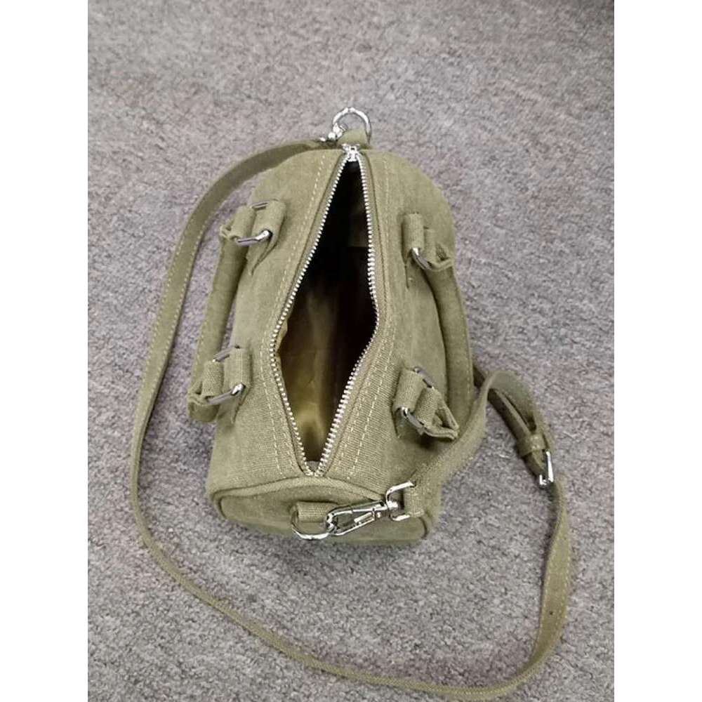 Women Casual Single Shoulder Army Green Canvas Pillow Small Female Tote Handbag Bucket Bag Japanese Crossbody Bags