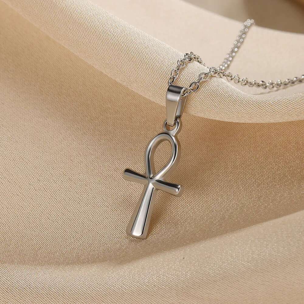 Religion Egyptian Ankh Crucifix Necklaces Gold Color Cross Charm Choker Stainless Steel Symbol of Life Jewelry Gifts Women Men