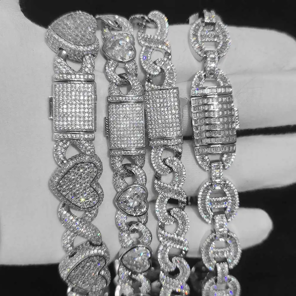 HHIOK 15mm heart-shaped infinite chain necklace silver plated cubic chain necklace ice sparkling zircon necklace jewelry womens 250409