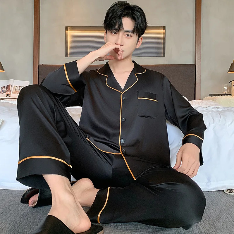 Couple Pajamas Suit Spring Autumn Satin Ice Silk High-end Sleepwear Men Summer Classic Loungewear Thin Homewear Women 250411