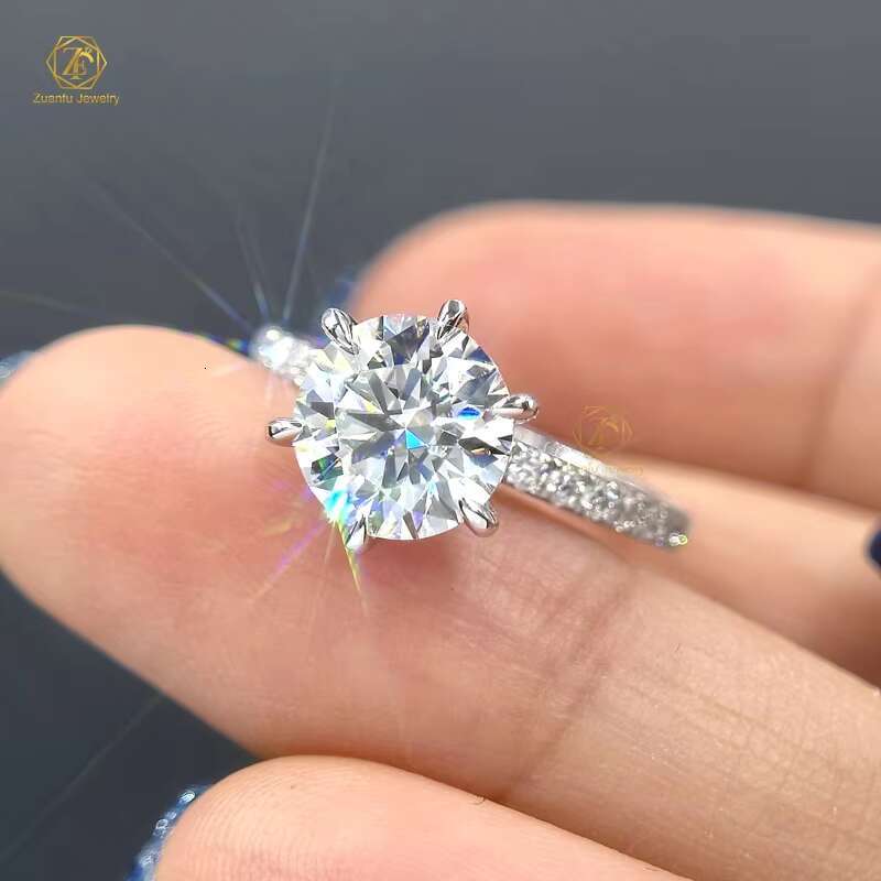 Zuanfo Jewelry Six Claws 2CT VVS Round Brilliant Cut Moissanite Ring 14K White Gold Jewelry Wholesale
