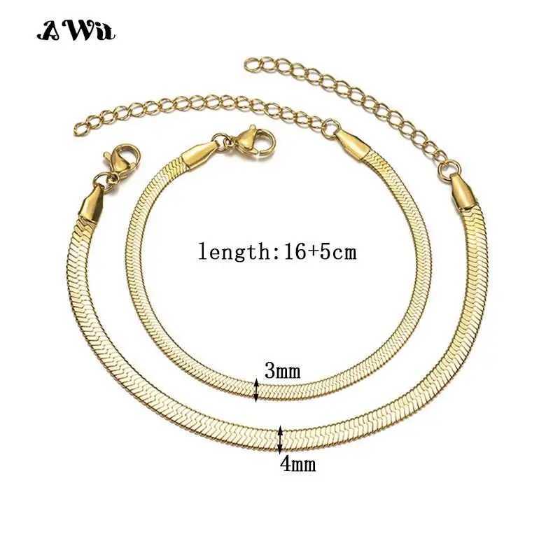 Awit Women Trend Classic Snake Chain Bracelet Gold Color Width 3/4/5MM Stainless Steel Chain Bracelet For Women Jewelry GiftC250411