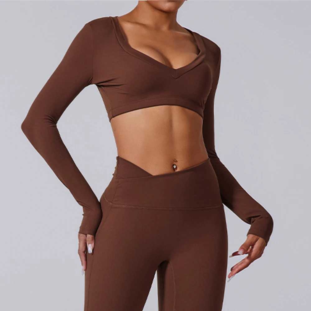 Yoga Long sleeved Womens Gym Fitness Wear T-shirt Long sleeved Crop Top Yoga Shirt Female Push Up Workout Single Piece Top J251112