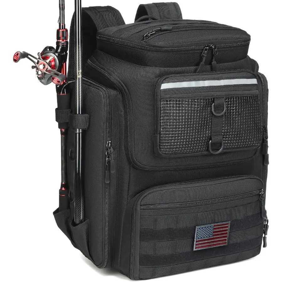 HAMBOLY Fishing Backpack with Rod Holders 40L Tackle Box Backpack for Fishing Gear Waterproof Fishing Tackle Bag for Men Z250411