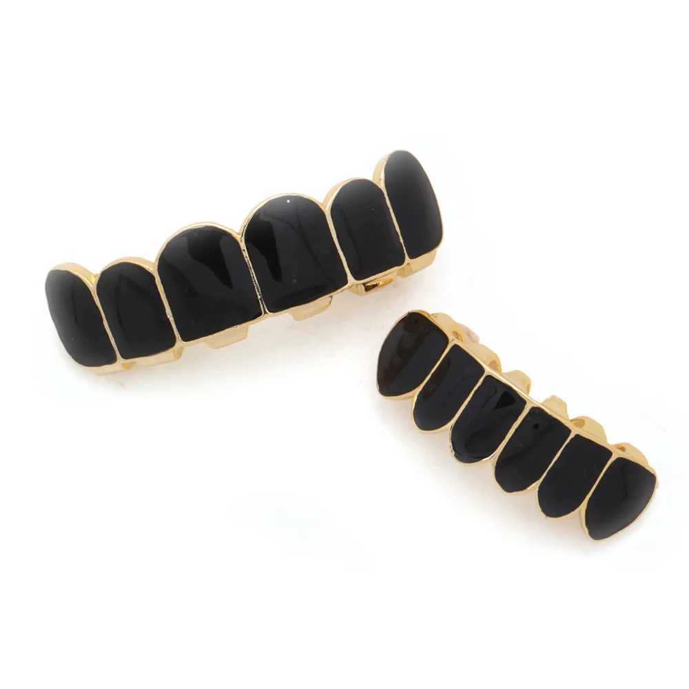 Black Color Gold Teen Grizz Top Bootom Dental Mouth Caps Role Playing Party Rap Singer Hip Hop Jewelry TG087 W250412