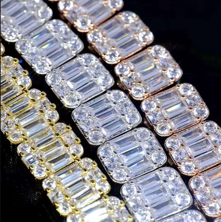 Wu Zhou Design With GRA Baguettes Moissanite 9mm Wide Sterling Silver Gold Plated Cuban Chain for Mens Rapper Necklace