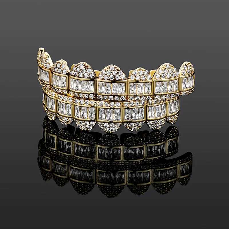 Hip Hop Claw Set CZ Stone Bling Iced Out Teeth Grillzs Top Bottom Set Teeth Grill Mens Rap Singer Jewelry Gold Silver W250412