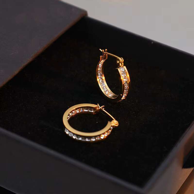 New Hot Sale Gold Geometric Zircon-encrusted Jewelry Accessories Round Hie Hoop Earrings