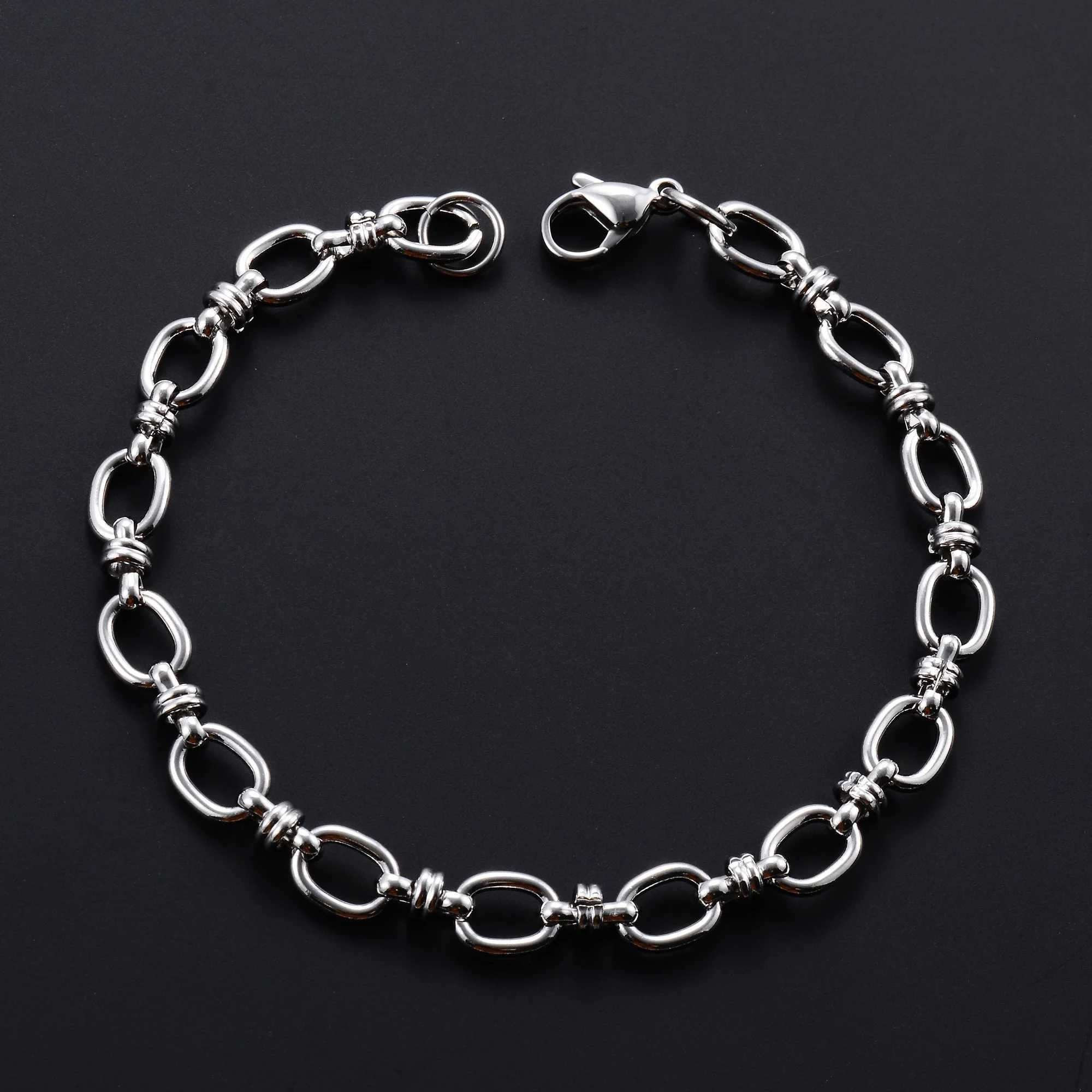 6.5mm Punk Handmade Stainless Steel Bracelet Link Oval Chain for Women Men Rock Boy Hand Chain Wristband Anklets Metal JewelryC250411