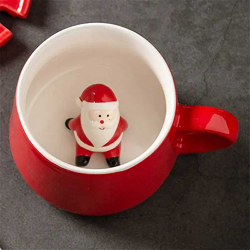 Christmas Christmas gift ceramic water cup Santa Claus snowman red festive mug with lid spoon Christmas tree reindeer cup Y251112