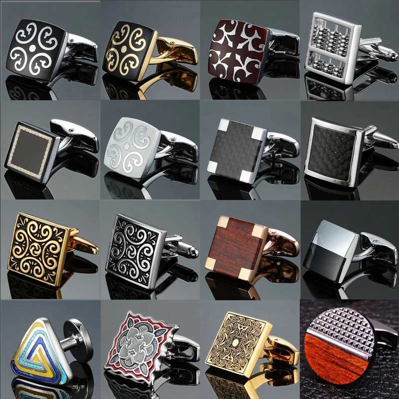 Environmentally friendly carbon fiber peach blossom wood cufflinks square laser grid pattern mens shirt cufflinksT250412