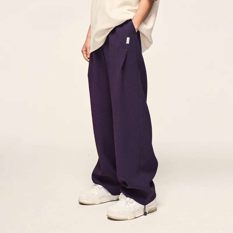 Vintage Waffle Wide Leg Pants Men Casual Sweatpant Sportswear Unisex Plus Size Track Pant