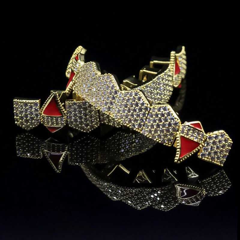HipHop Hot Fans Shape Iced Out Teen Grizz Hip Hop Top and Bottom Grills Teeth Mouth Punk Hat Role Playing Party Jewelry Gifts W250412