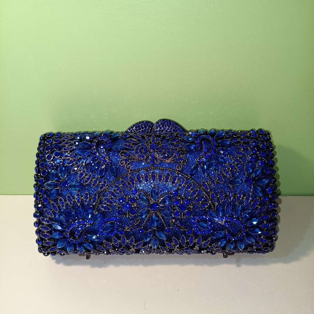 XIYUAN Blue Sier AB Vintage Dia Banquet Handbag Woman Elegant Hollow Gala Party Purse Wedding Bridal Dinner Evening Bag