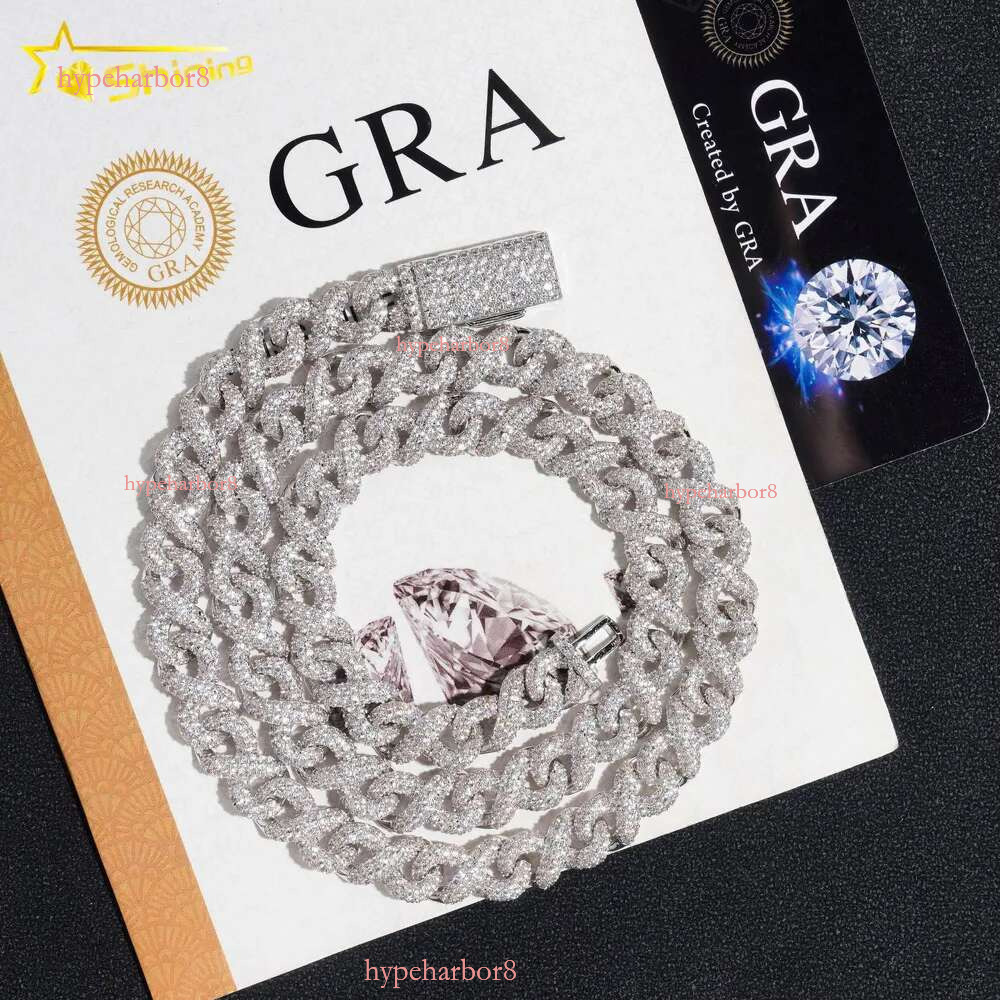 Sterg Sier Necklace Moissanite Cuban S Gold Plated GRA Dia Iced Out k Chain for Men