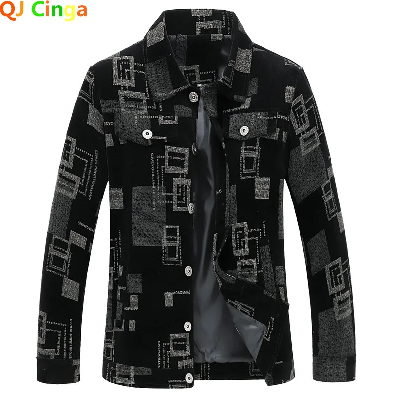 Spring Mens Corduroy Letter Printed Jacket Casual Business Jacket Retro Collar Bomber Jacket 250411