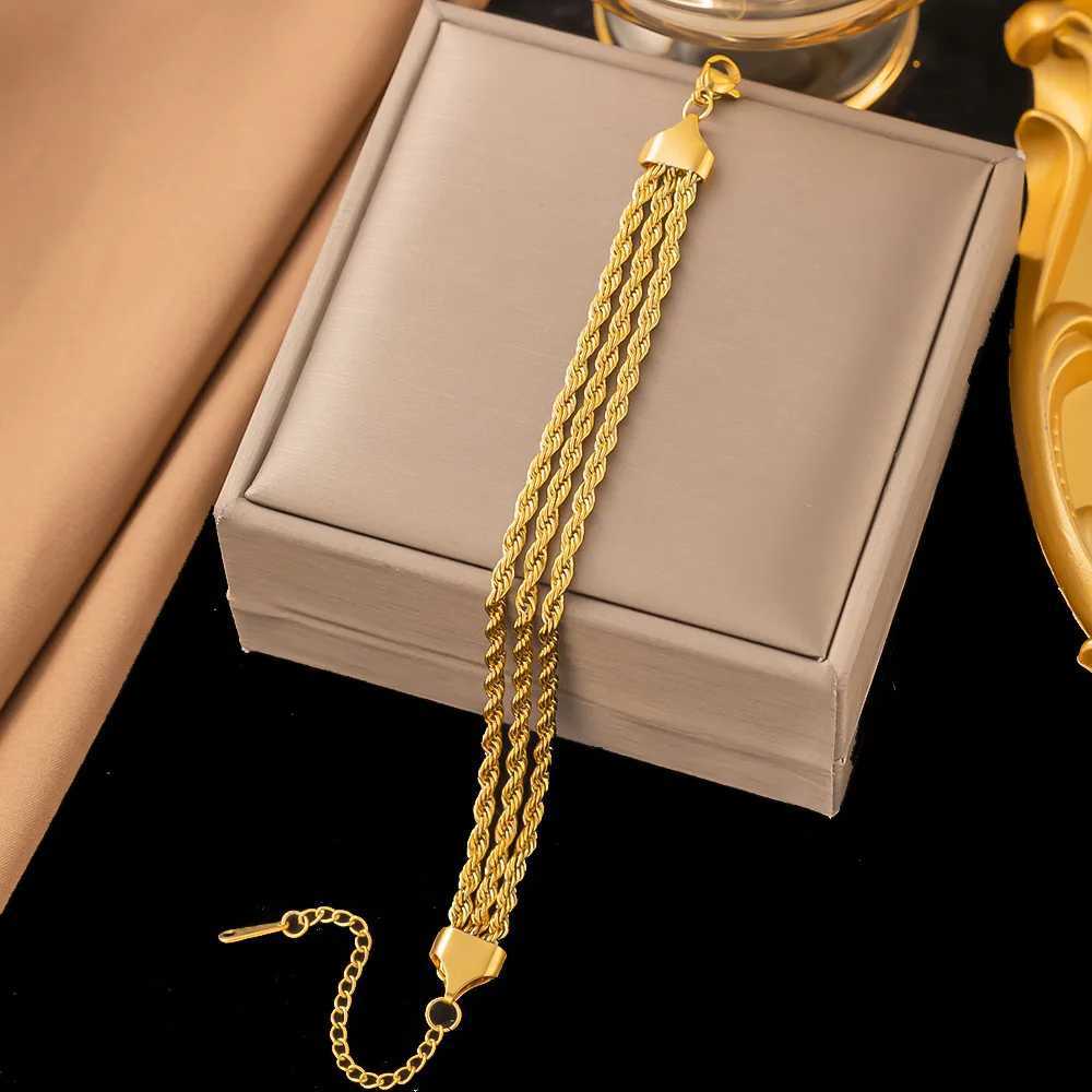 316L Stainless Steel New Fashion Fine Jewelry Minimalism 3-Layers 3 Colors Bead String Charm Chain Bracelets For WomenC250411