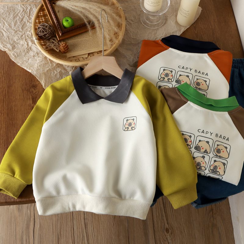 Ddmyshoesvip New Boys Lapel Children S Trendy Casual Contrasting Color Pullover Hoodie Girls Inner Outfit