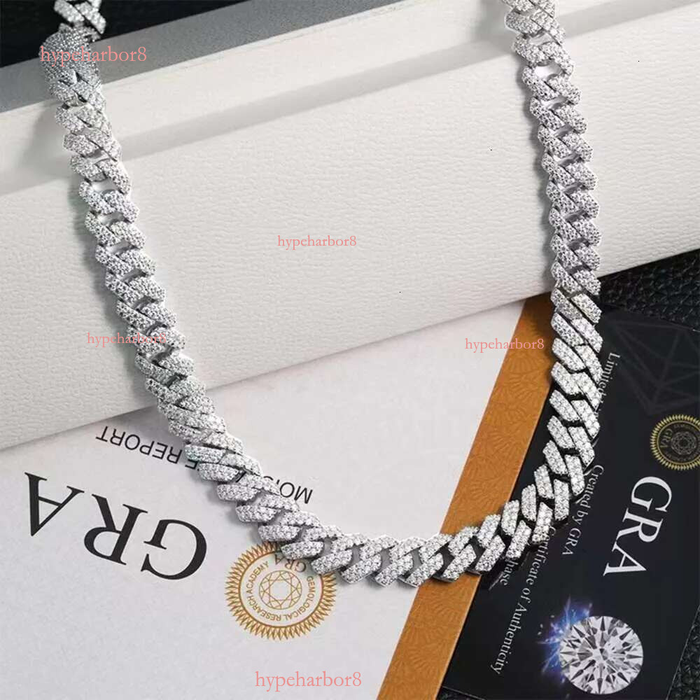 Moissanite necklace, 20 years of experience in manufacturing, Hip Hop 8mm Double Rowed Stone Sier moissanite Cubank Chain Necklace