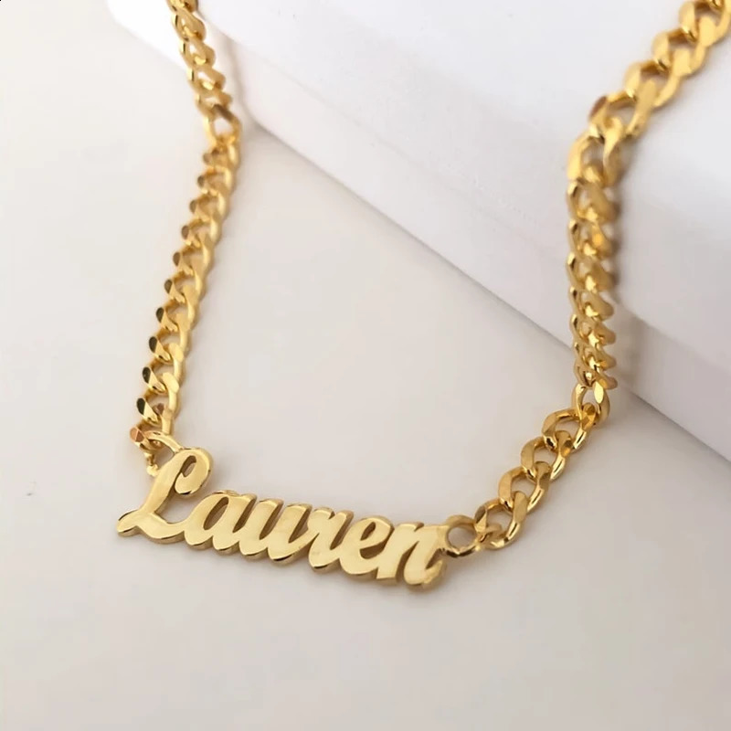 Gold Cuban Chain Customized Name Pendant Necklace Personalized Stainless Steel Name Necklace 250409