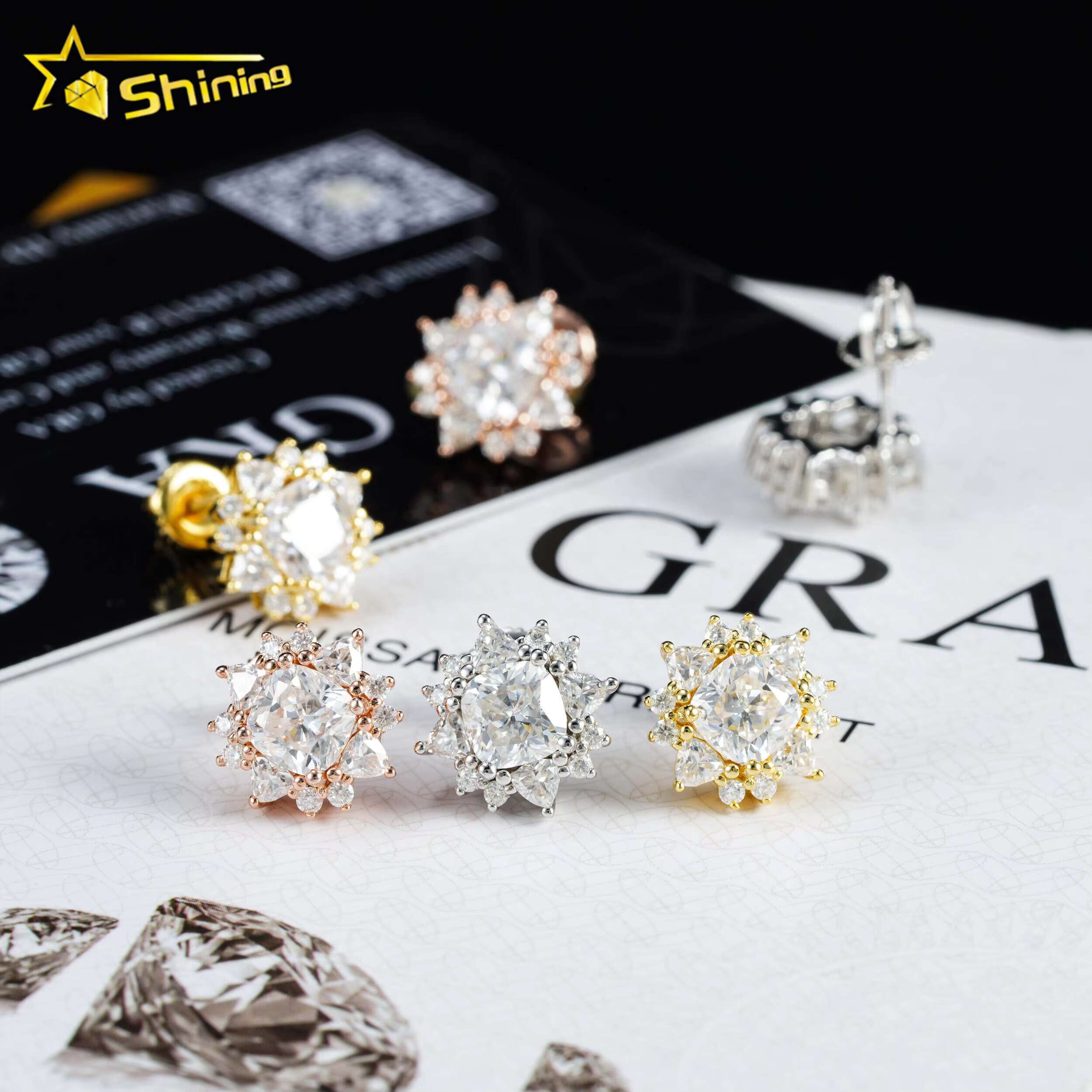 Diamond Tester Certified Factory Price 925 Sterling Silver Gold Plated VVS Diamond Moissanite Stud Earrings Cluster Earring