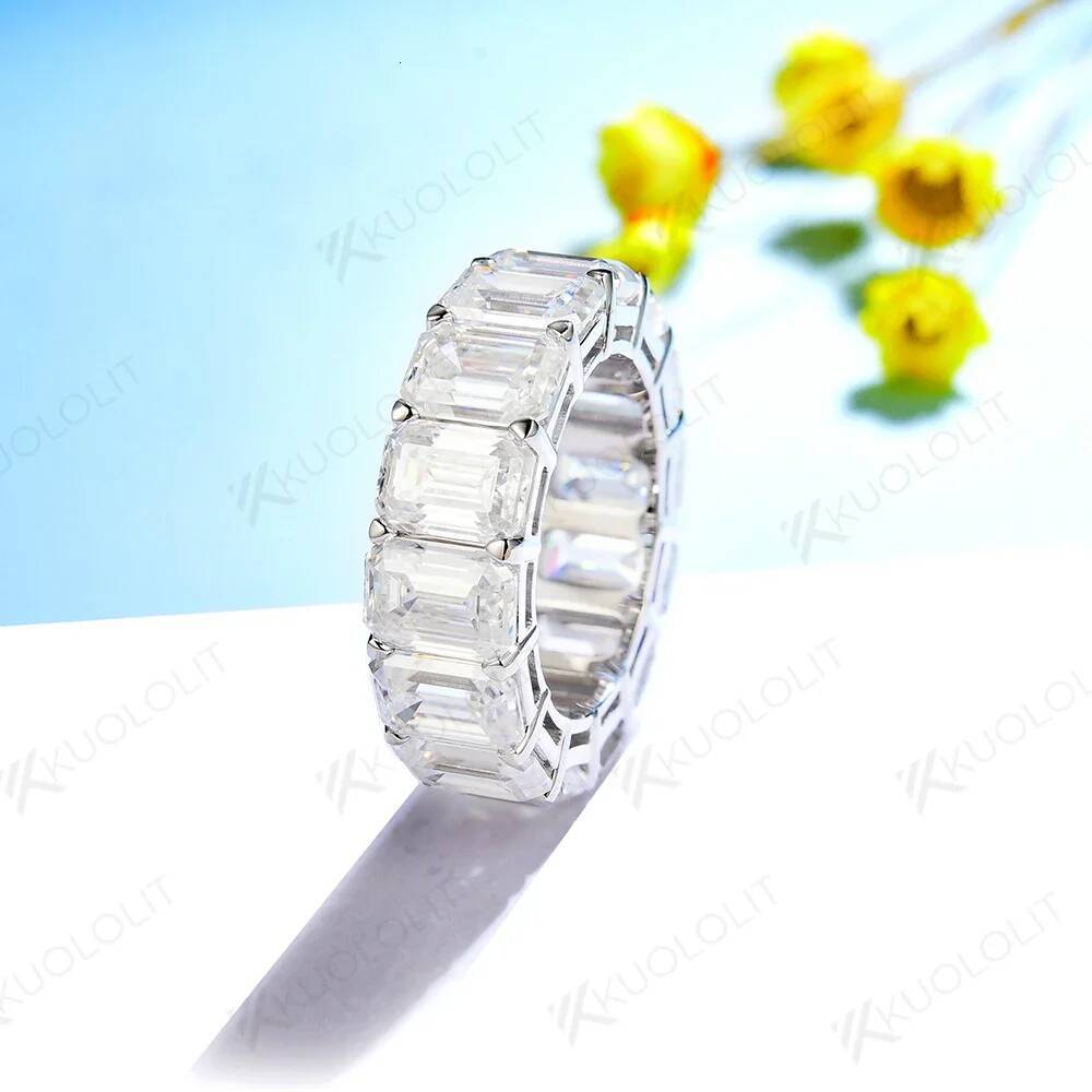Kuololit 14CTW Emerald Cut Moissanite Ring for Women Solid 18K 14K 10K Gold Eternity Full Band for Engagement with Certification