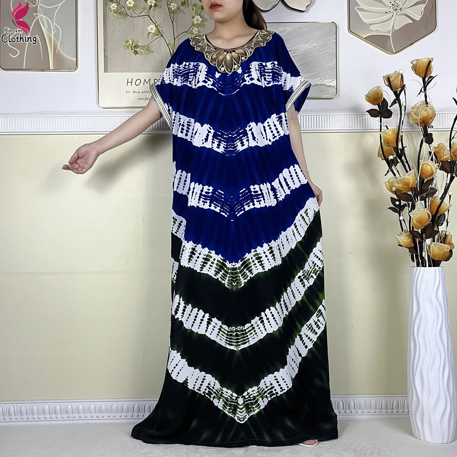 Latest Abaya Womens Osaka Summer Short sleeved Dubai Fashion Printed Cotton Robe Muslim Loose Dress 250411