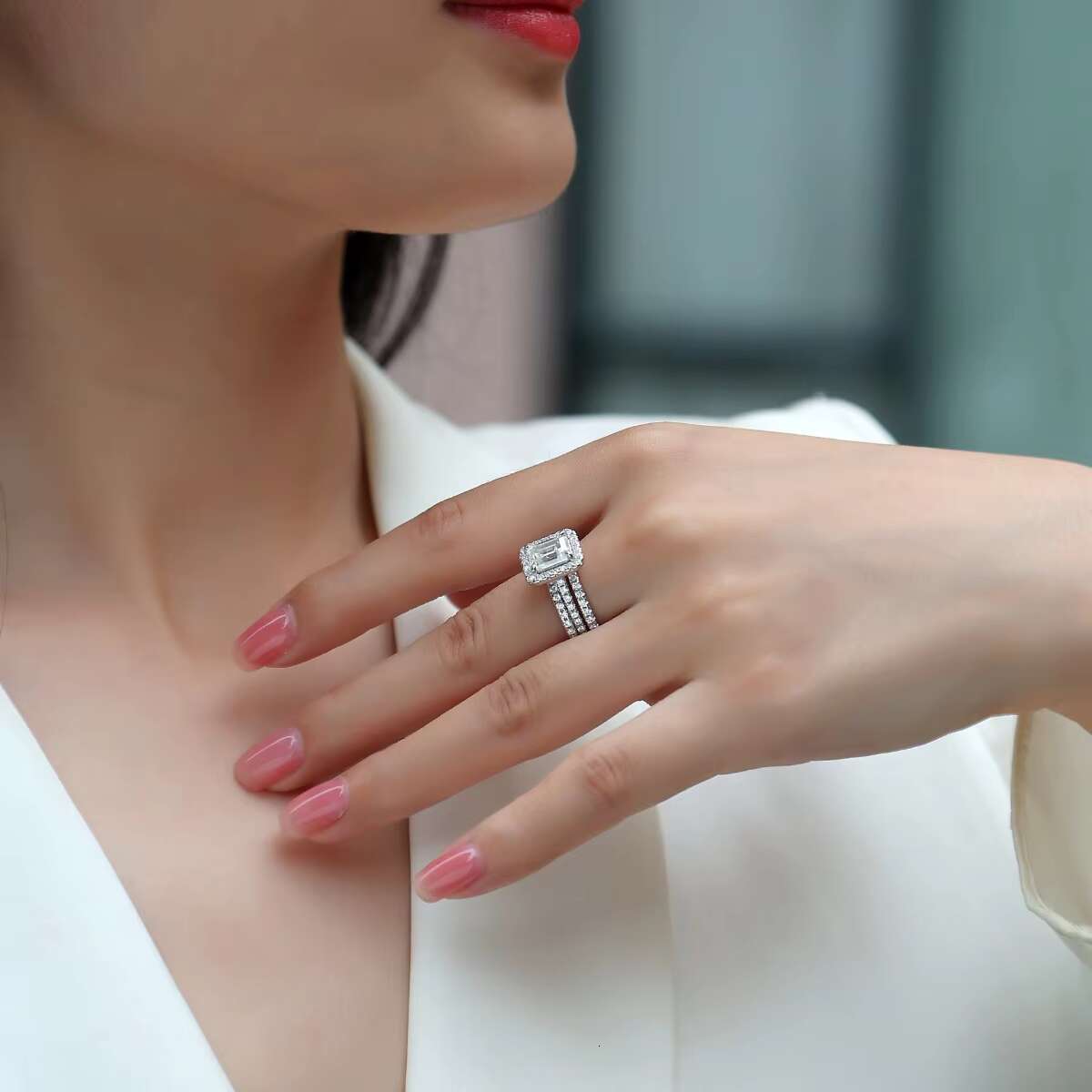 Zanlong Emerald Cut Moissanite Ring Set GRA Certified Moissanite S925 Sterling Silver Luxury Wedding Jewelry for Women