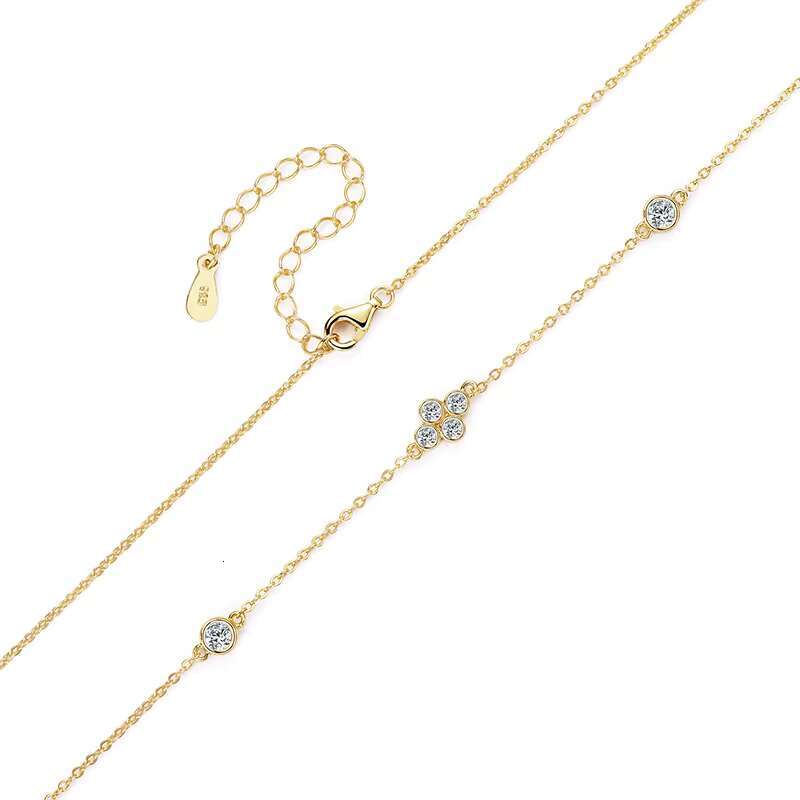 2024 New Trendy 925 Sterling Silver 3mm 2mm Round Cut Moissanite Stone Four Leaf Clover Choker Necklace for Women