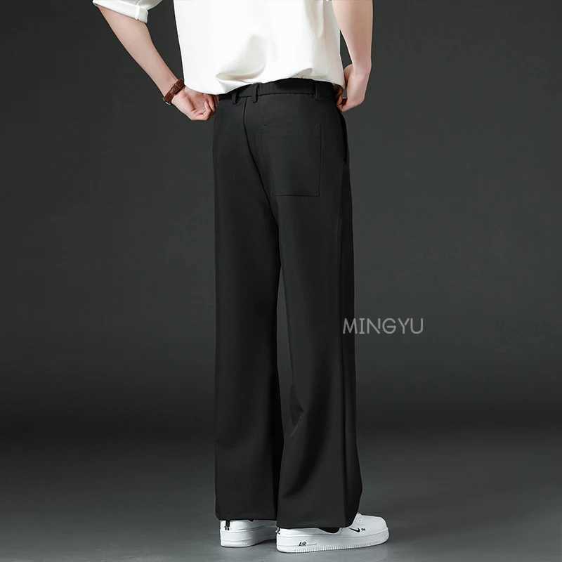 Brand Clothing Summer Smooth Flare Pants Men Business Elastic Waist Suit Flared Trousers Male Korean Work Office Plus Size S-4XL W250411