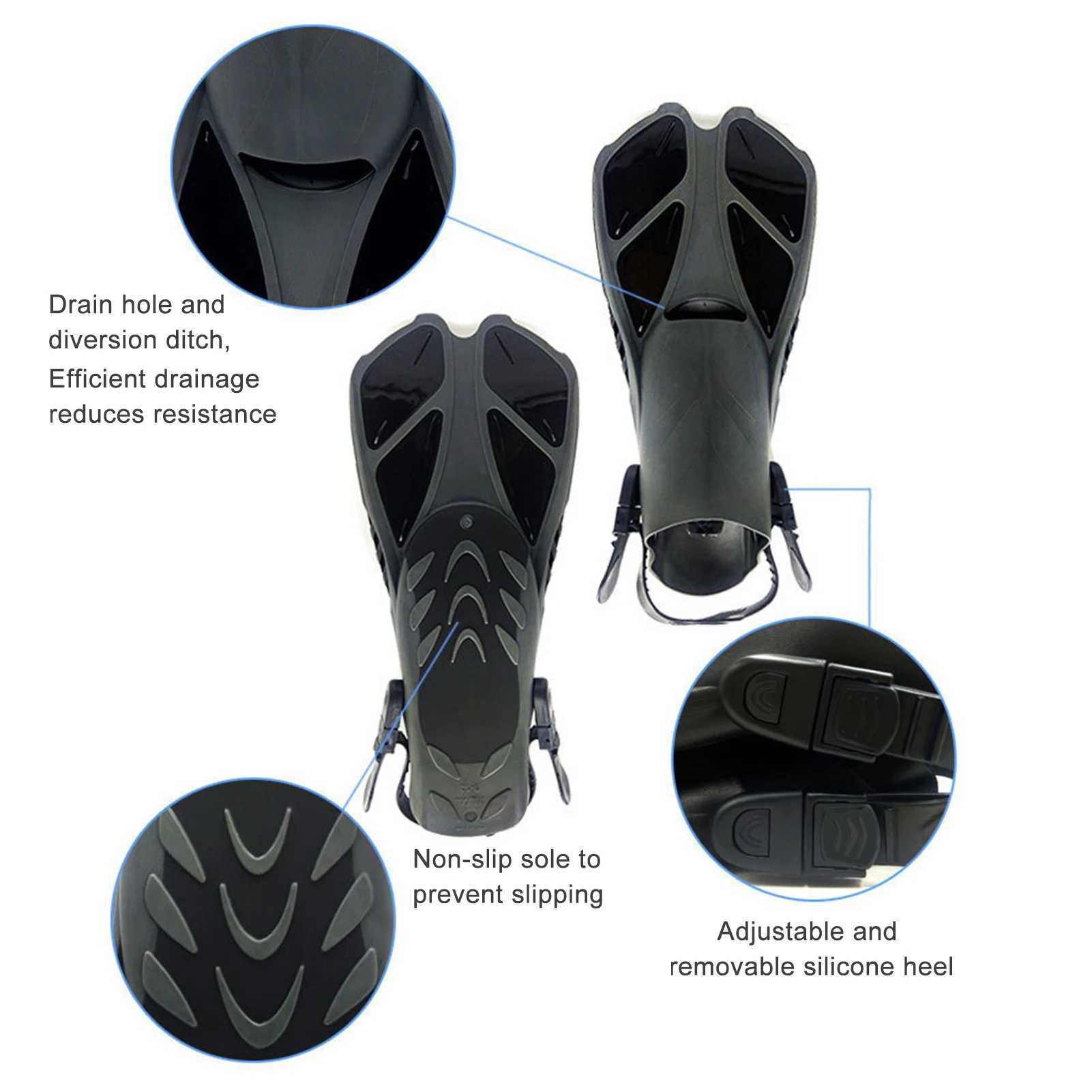 Flippers short adjustable swimming fins Scuba diving fins short mens inflatable swimming fins childrens flip finsY250412