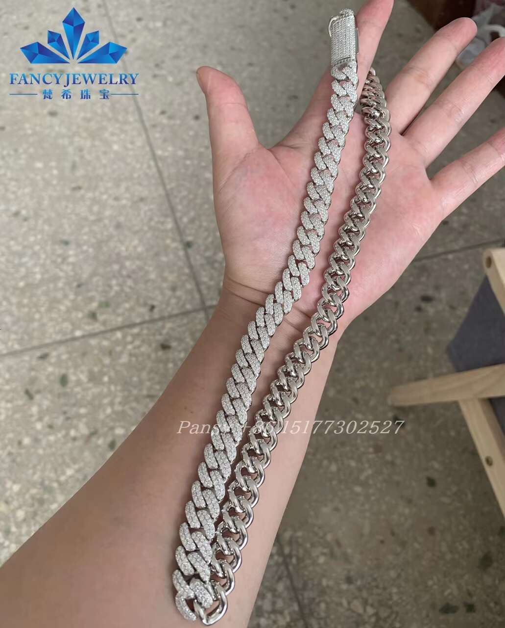 Sterling Silver 925 White Gold Miami Cuban Link Iced Out Lab Diamond Moissanite Cuban Chain Necklace Jewelry