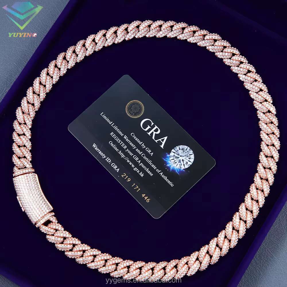 Top Fashion S925 Sterling Silver Hip-Hop Jewelry Gold Plated 6-13mm Full Iced Out Moissanite Cuban Chain Necklace for Wholesale